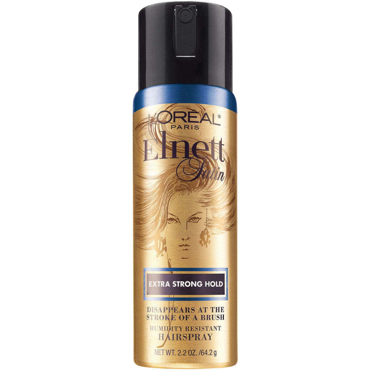 L'Oreal Paris label close-up displaying hold level and humidity resistance