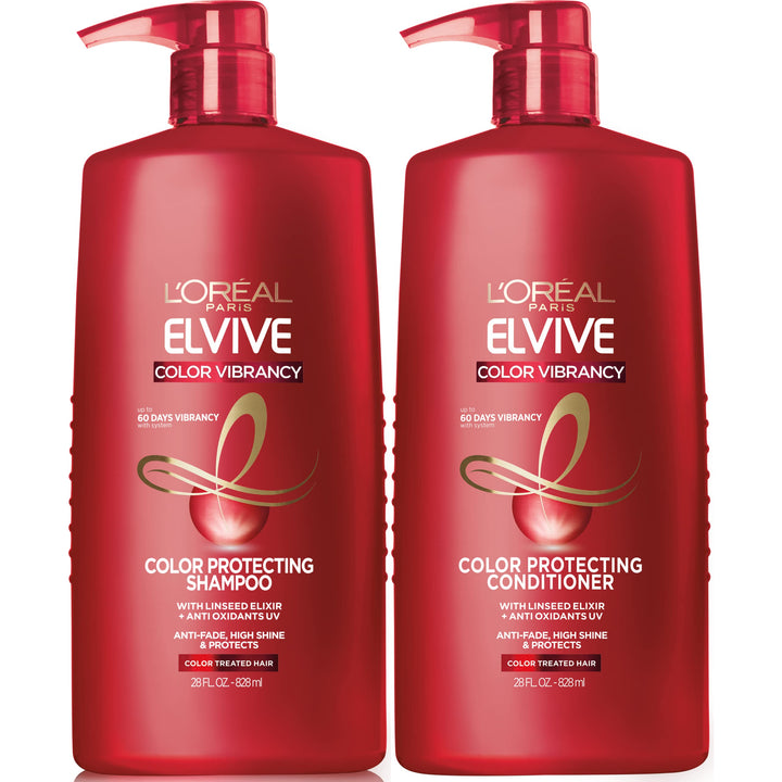 L'Oreal Paris Elvive duo front packaging showing bottles and clear labeling for color protection