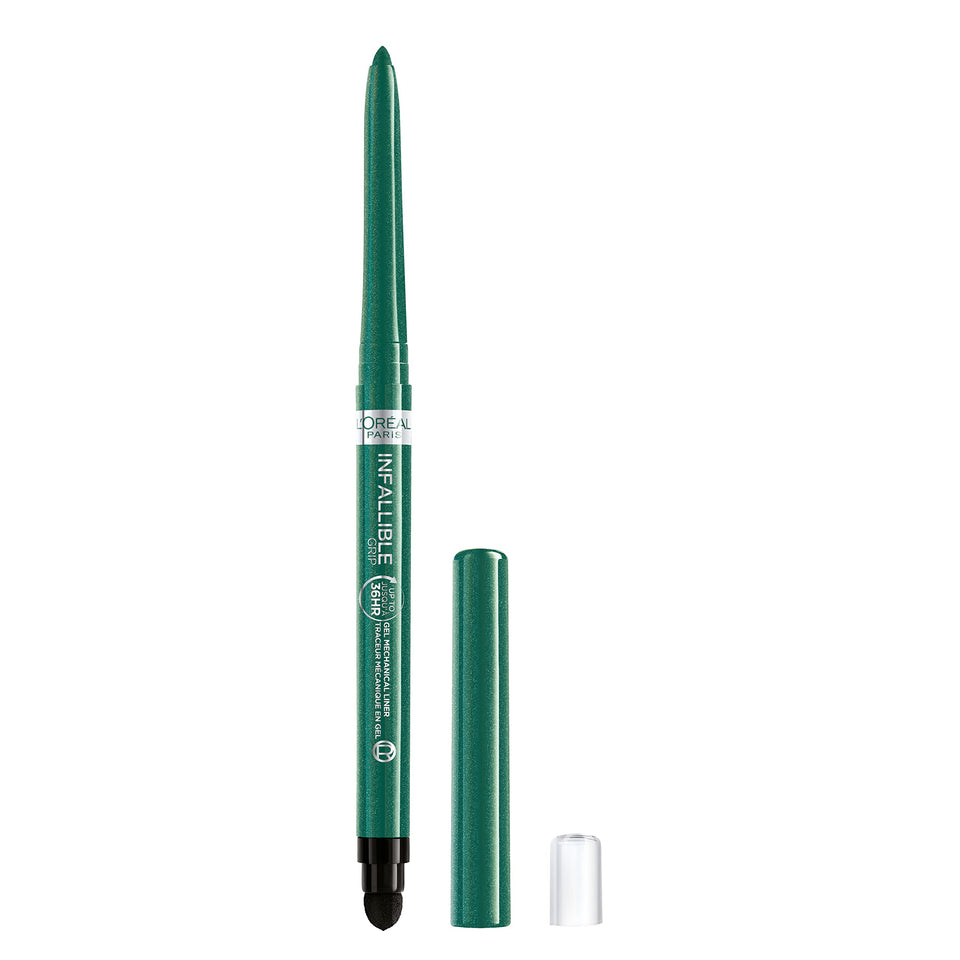 L'Oreal Paris emerald green pencil front packaging shows bold color and brand