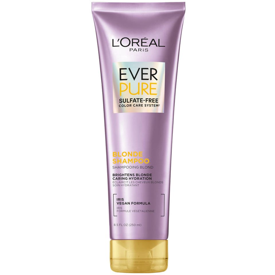 L'Oreal Paris front packaging of EverPure Blonde shampoo showing brand and color care benefits