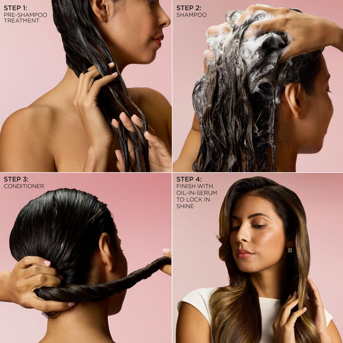 L'Oreal Paris before and after photo focusing on reduced frizz and stronger ends