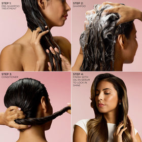 Shampoo on a bathroom shelf staged lifestyle scene showing L'Oreal Paris color-safe care
