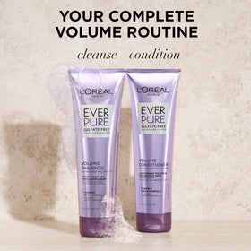 L'Oreal Paris EverPure shampoo and conditioner duo on bath shelf for daily routine
