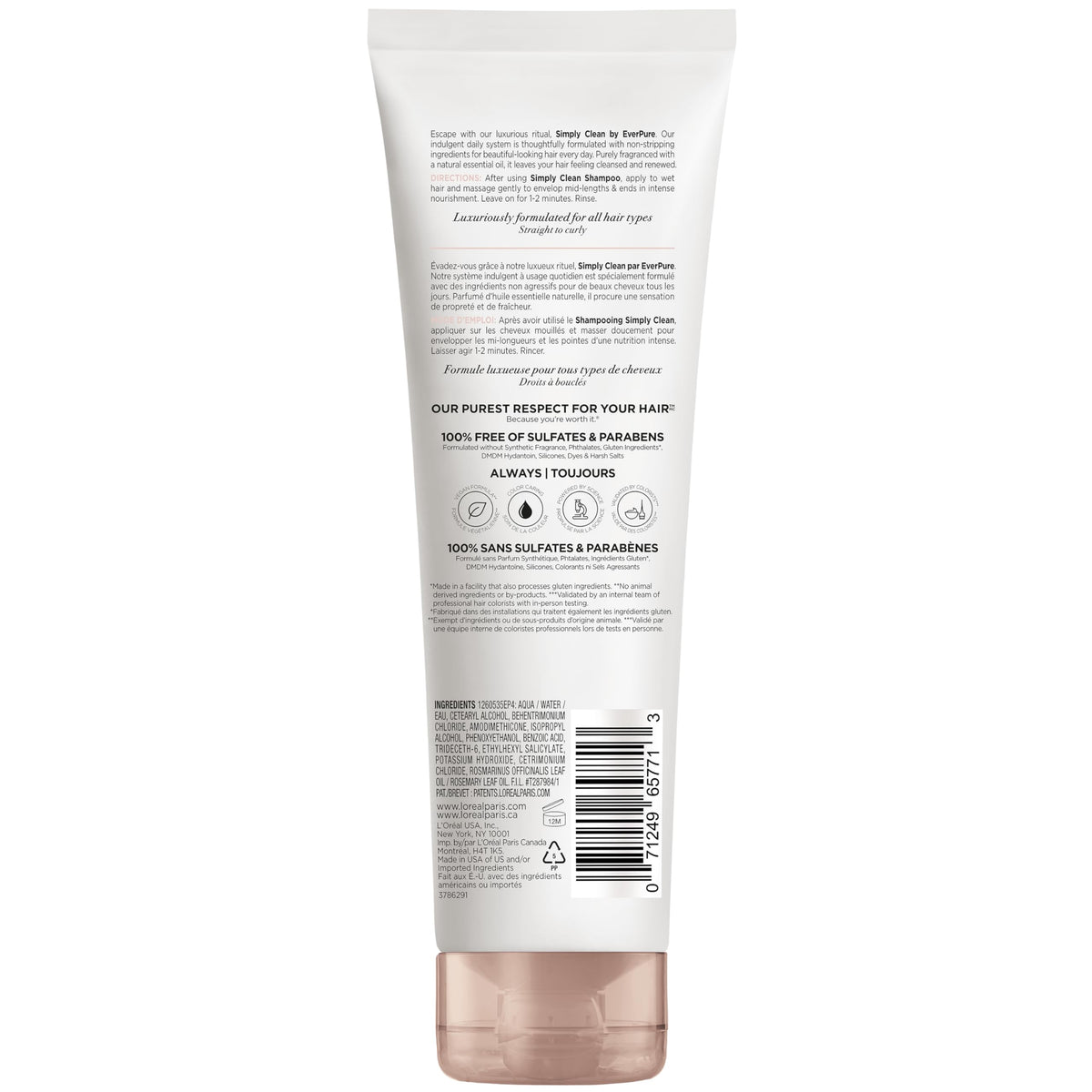 L'Oreal Paris EverPure label recycled packaging icon close-up, highlights sustainable messaging