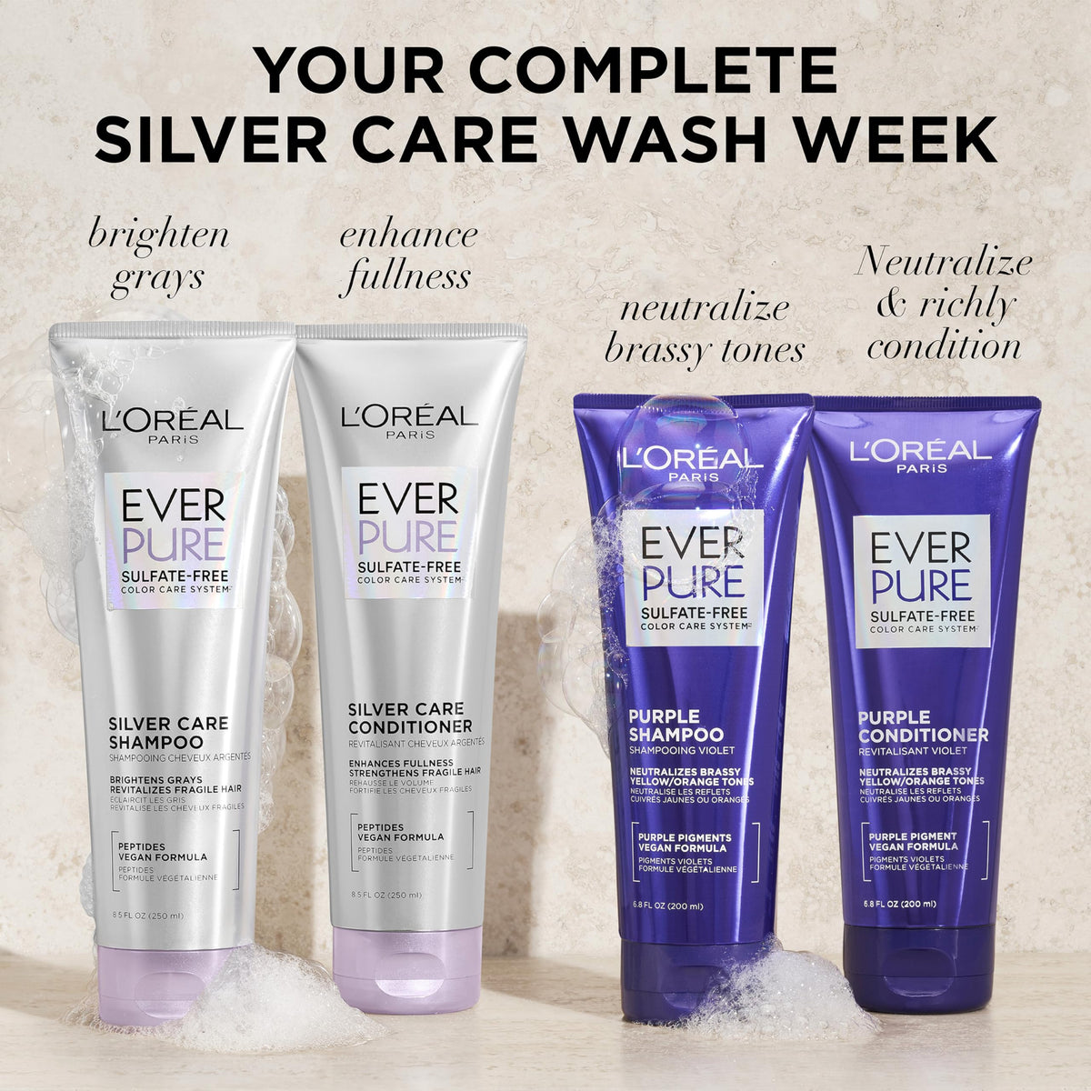 L'Oreal Paris applying product to gray hair illustrating brightening and nourishment