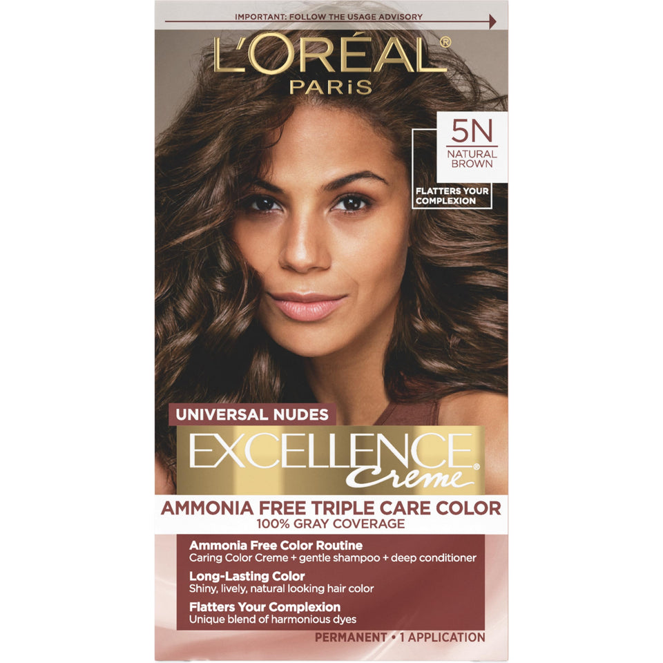 L'Oreal Paris box front showing 5N Natural Brown and benefits