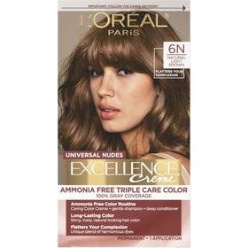 L'Oreal Paris front packaging showing 6N Natural Light Brown and benefits
