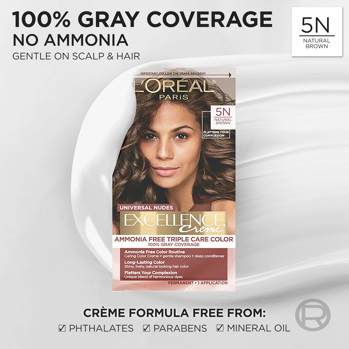 L'Oreal Paris color cream tube close-up showing nourishing formula