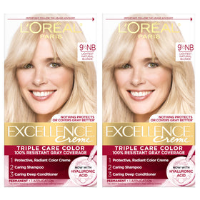 L'Oreal Paris box front packaging showing kit and shade, communicates clear coverage benefit