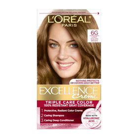 L'Oreal Paris front box showing shade 6G and kit contents benefit clear shade choice