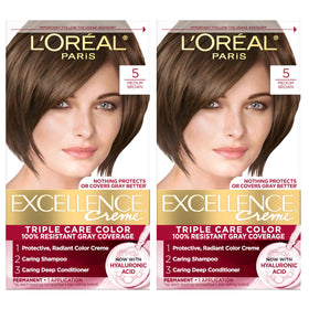 L'Oreal Paris front packaging showing shade 5 Medium Brown and benefits