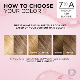 L'Oreal Paris shade swatch board displaying 7.5A medium ash blonde tones
