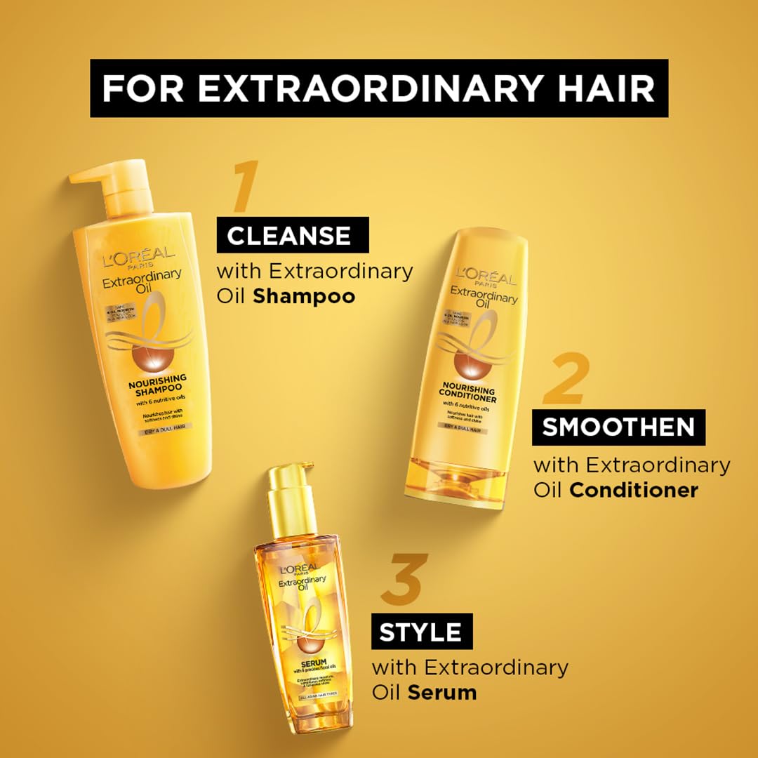 L'Oreal Paris bottle on bathroom shelf showing daily routine and salon-style finish