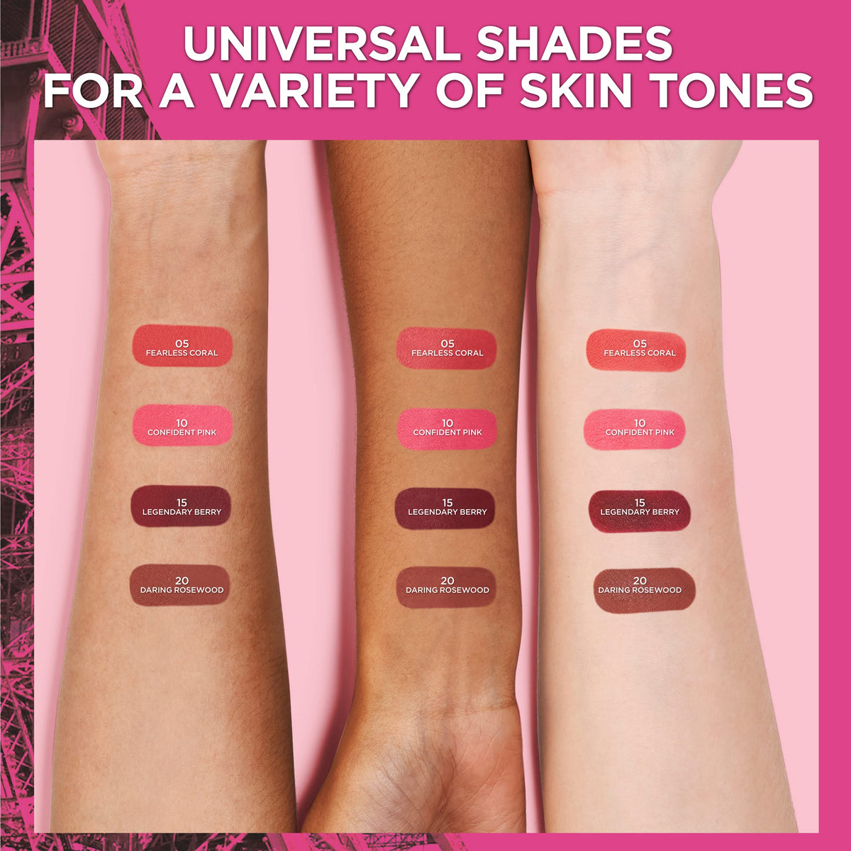 L'Oreal Paris model wearing Fearless Coral outdoors showing longwear and fresh look benefit