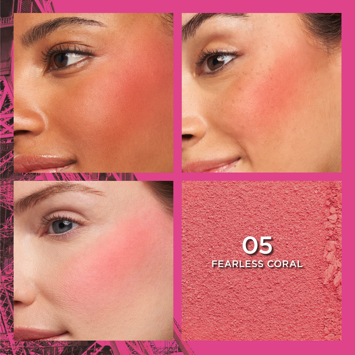 L'Oreal Paris close-up powder texture of Fearless Coral for smooth blendability benefit