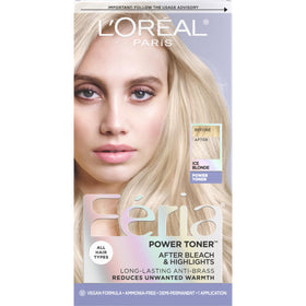 L'Oreal Paris front packaging showing toner benefit and cool blonde result