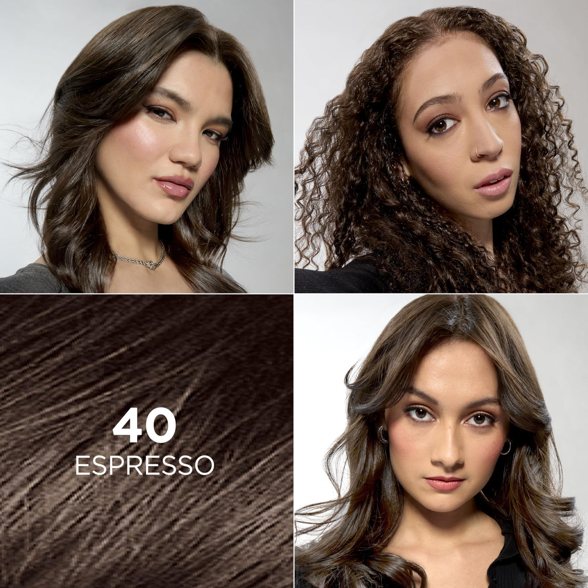 L'Oreal Paris Feria hair swatch displaying espresso shimmer and dimensional tones