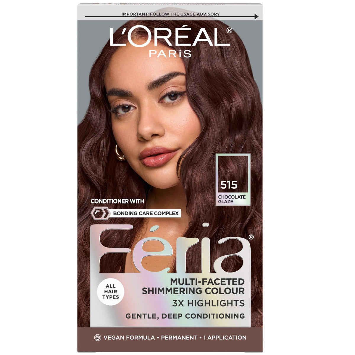L'Oreal Paris front packaging showing Chocolate Glaze kit and vibrant color promise