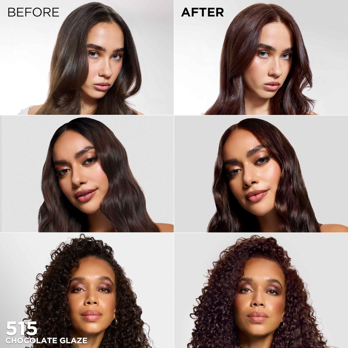 L'Oreal Paris shade swatch on dark hair showing multi-tonal chocolate highlights