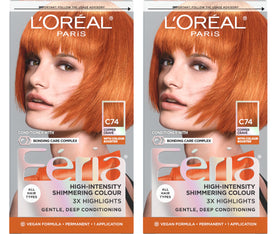 L'Oreal Paris Feria C74 front packaging showing vibrant copper shade and pack of two