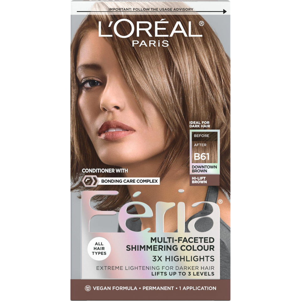 L'Oreal Paris Feria front packaging showing product benefits and shade