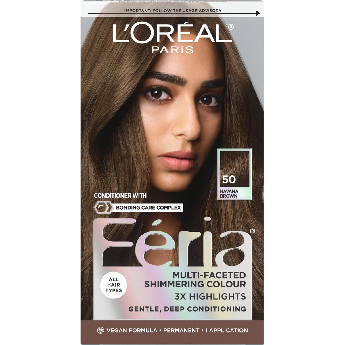 L'Oreal Paris Feria front packaging showing Havana Brown and benefits