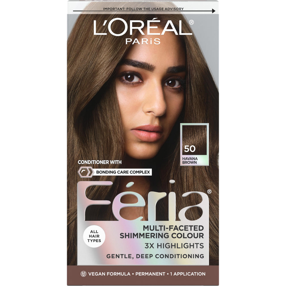 L'Oreal Paris Feria front packaging showing Havana Brown and benefits