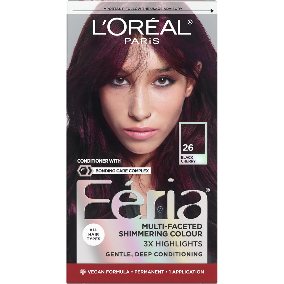 L'Oreal Paris Feria front packaging showing Black Cherry shade and benefits