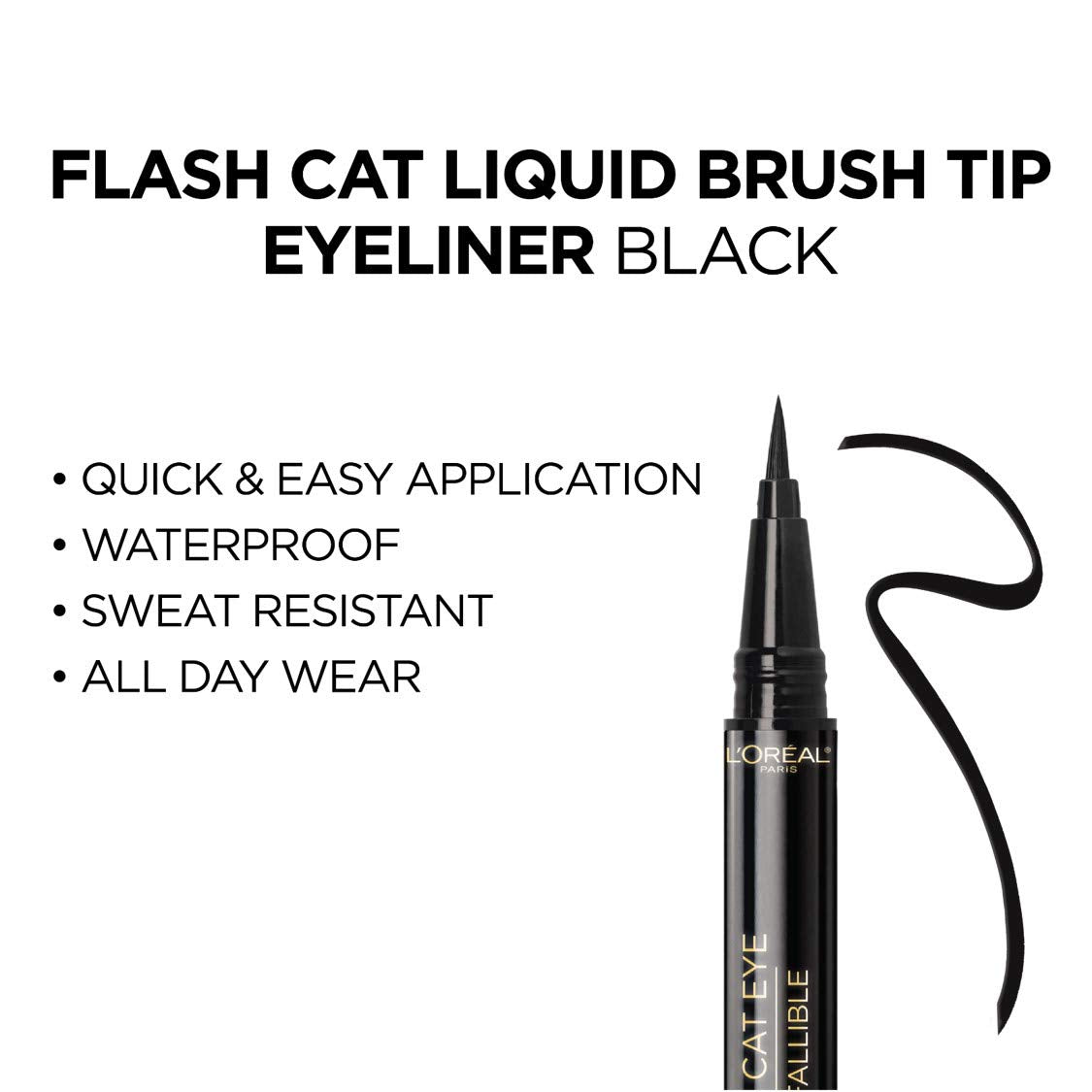 L'Oreal Paris eyeliner next to hand showing compact travel size
