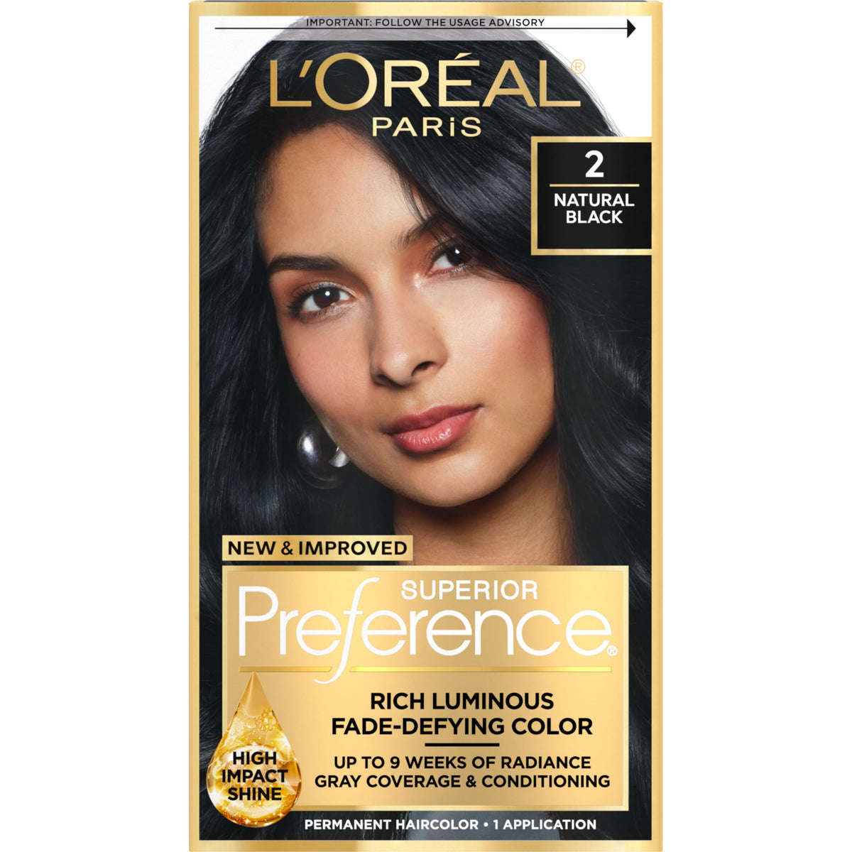 L'Oreal Paris front box showing product and benefits for confident selection