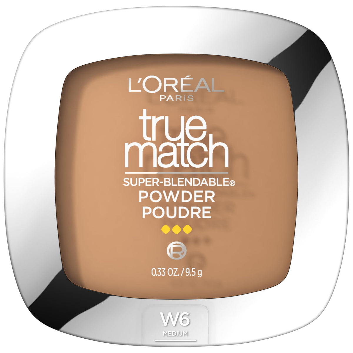 L'Oreal Paris front compact W6 medium showing packaging and shade match benefit