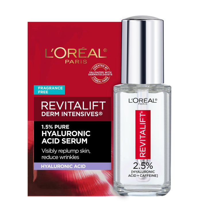 L'Oreal Paris front jar of eye serum showing product and label for refreshed eyes
