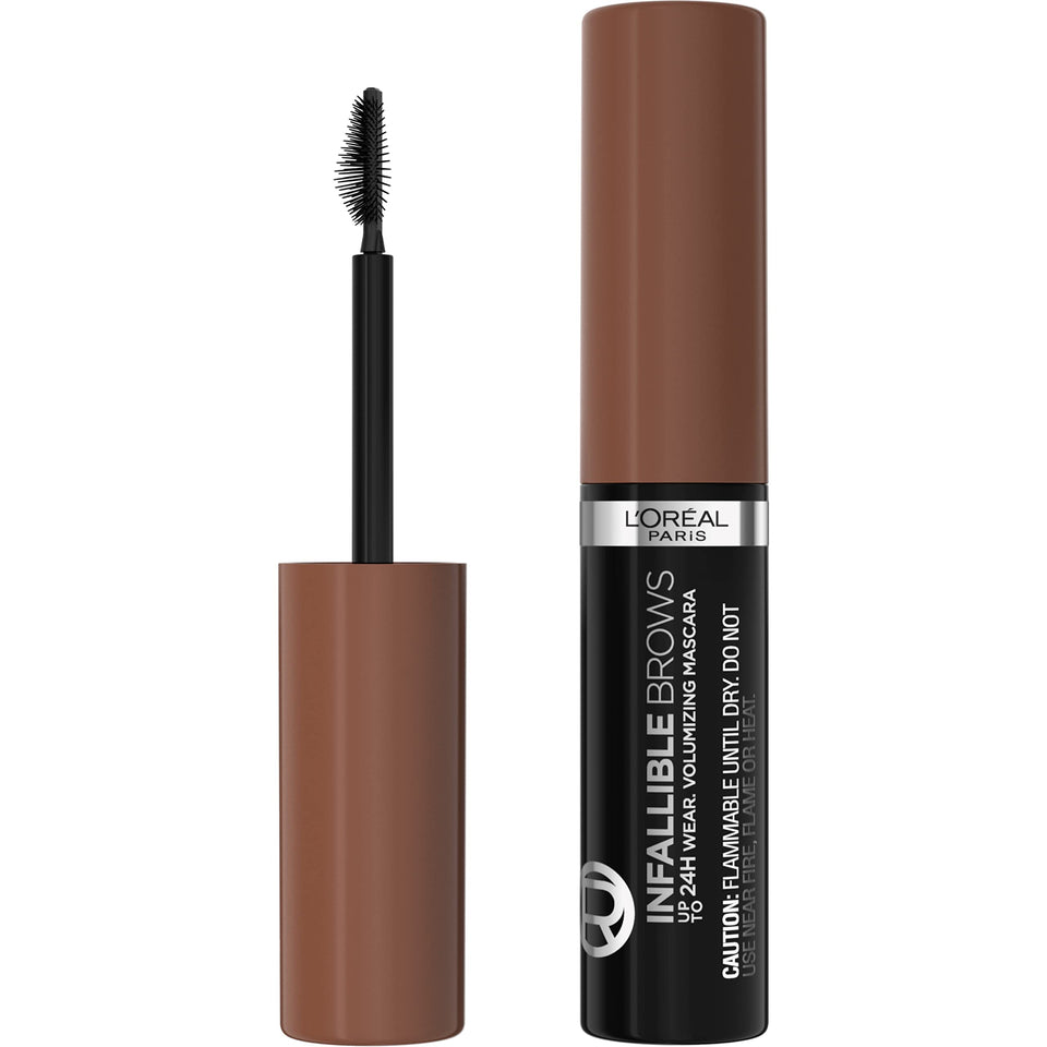 L'Oreal Paris front packaging of brow mascara showing shade 6R Auburn benefit longwear