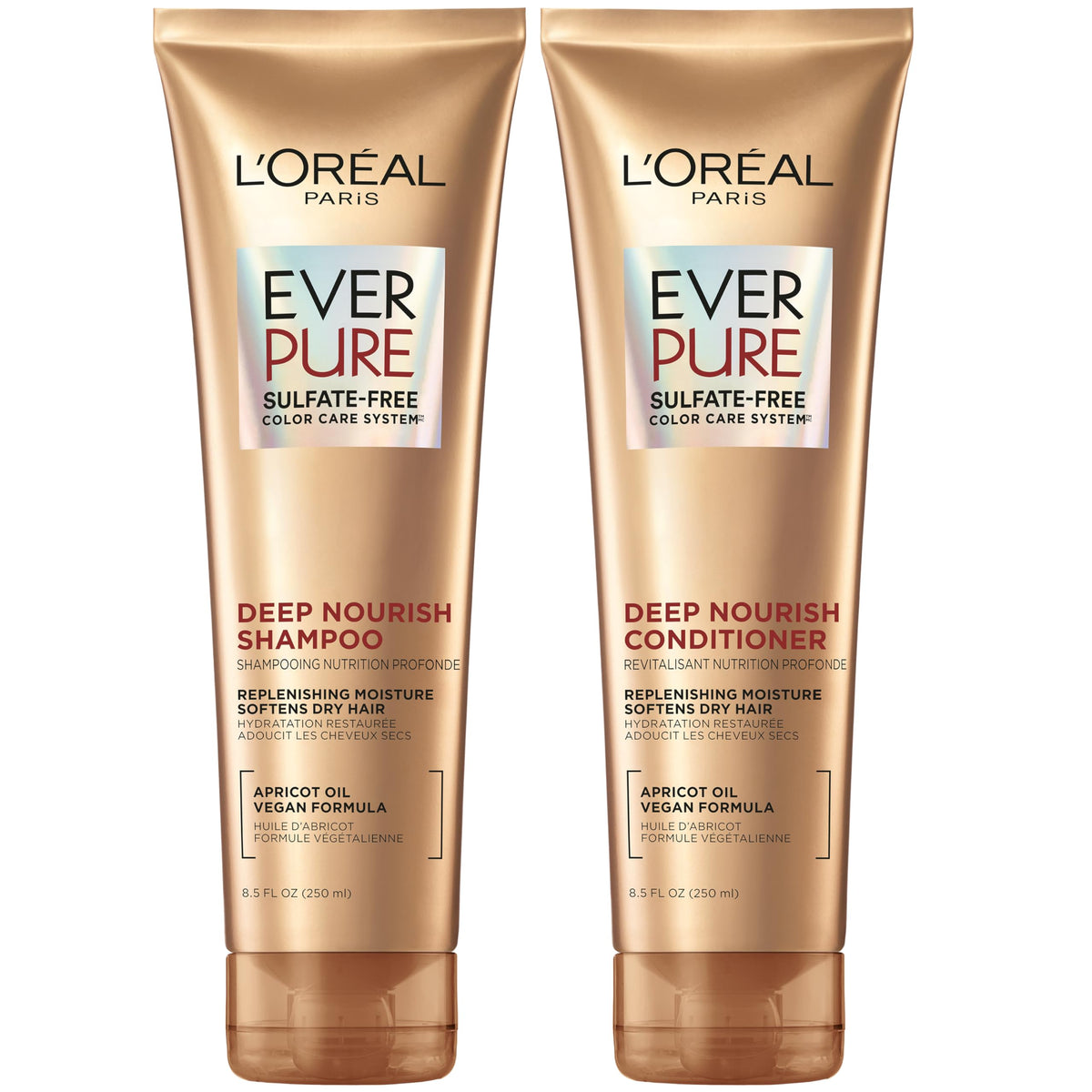 L'Oreal Paris front packaging showing EverPure Deep Nourish set and benefit