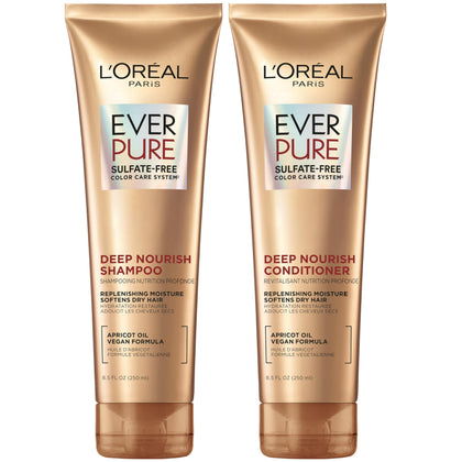 L'Oreal Paris front packaging showing EverPure Deep Nourish set and benefit