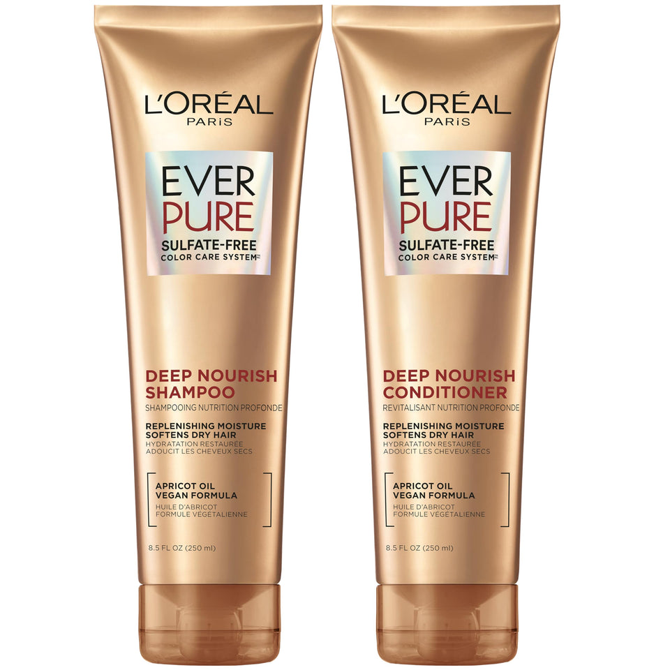 L'Oreal Paris front packaging showing EverPure Deep Nourish set and benefit
