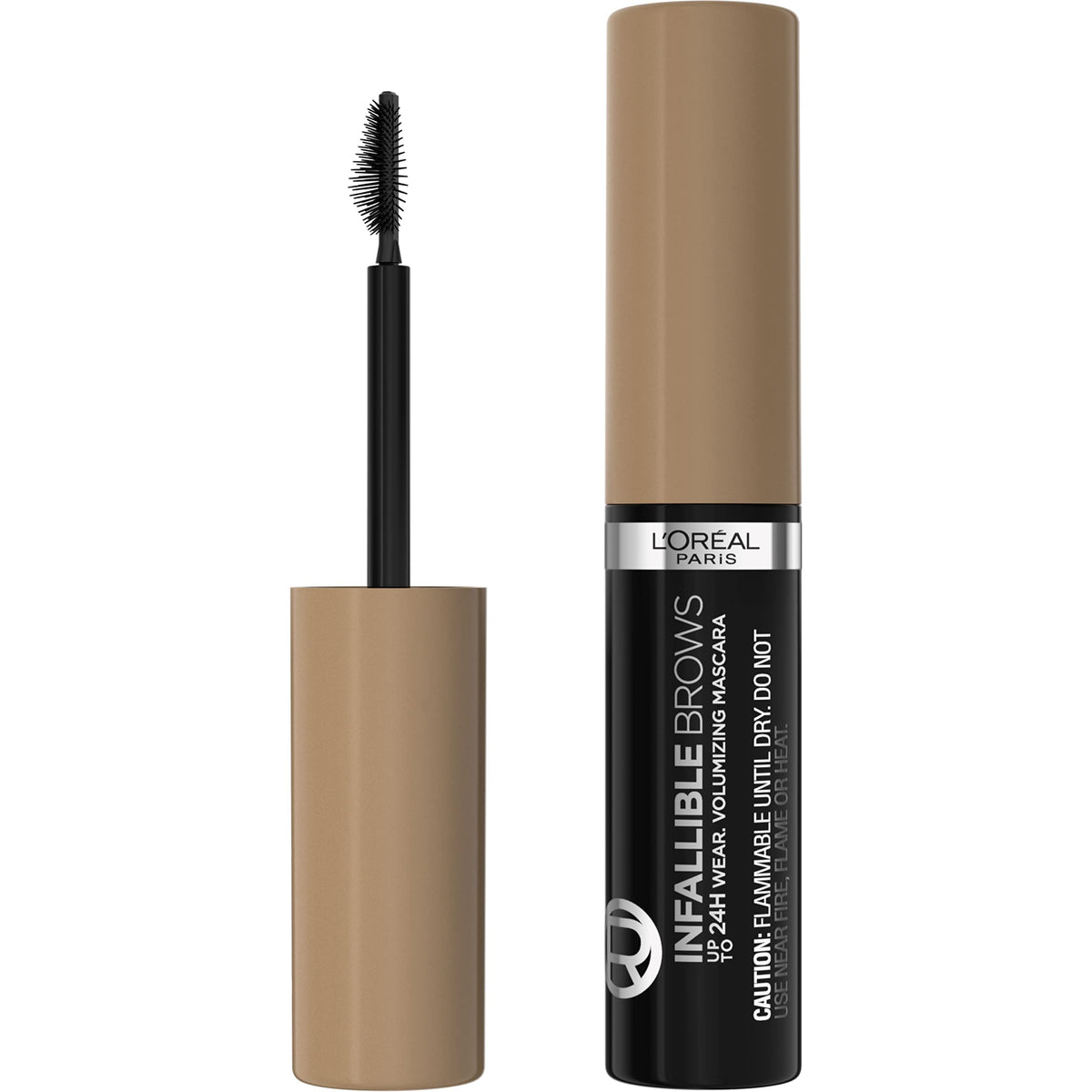 L'Oreal Paris front packaging showing compact brow mascara, convenient for daily carry
