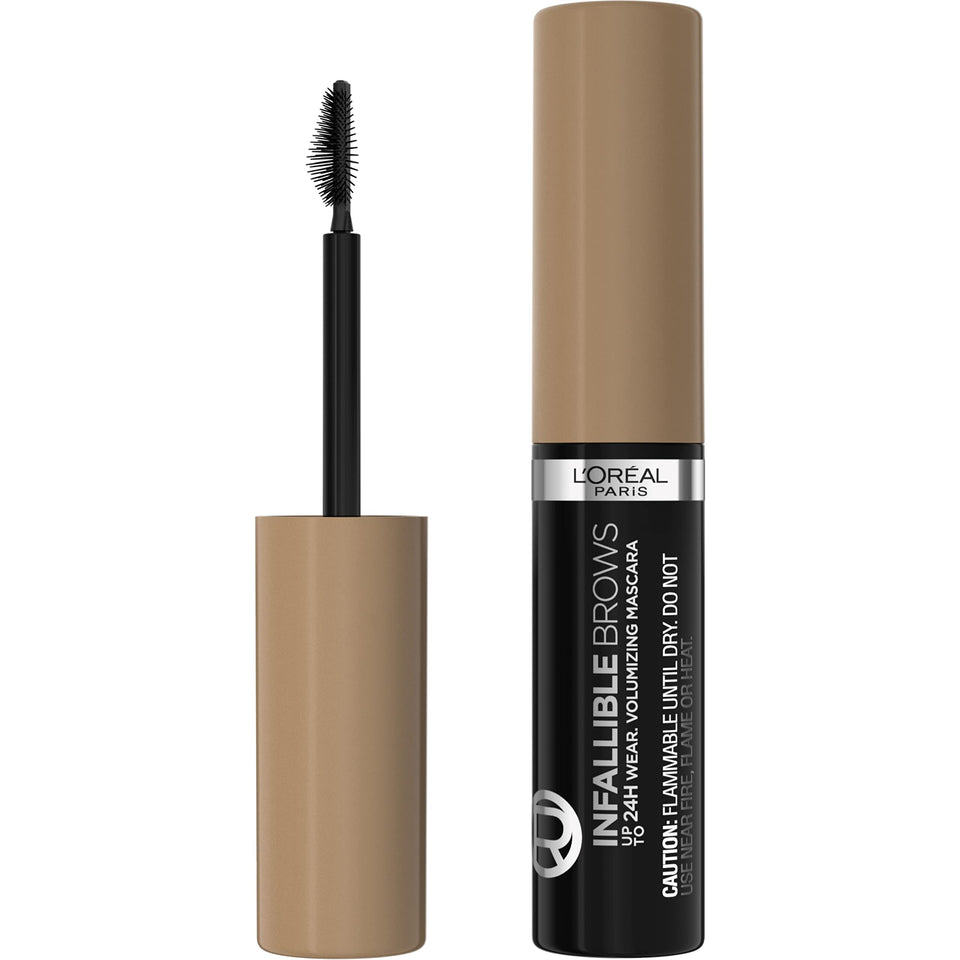 L'Oreal Paris front packaging showing compact brow mascara, convenient for daily carry
