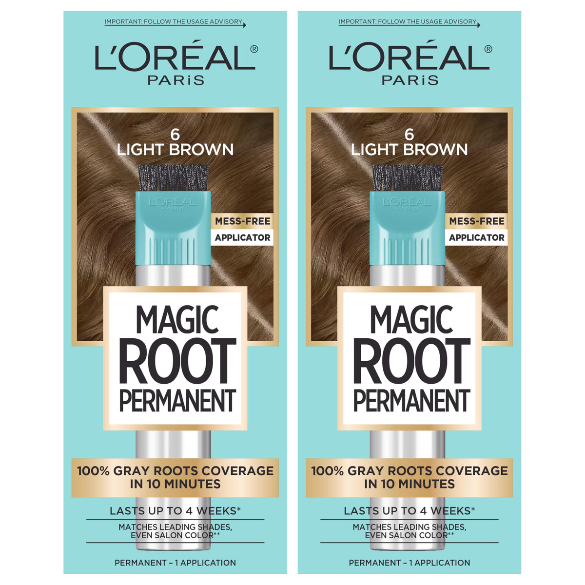 L'Oreal Paris front packaging showing light brown shade and quick root claim