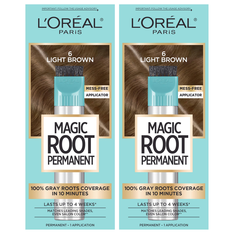 L'Oreal Paris front packaging showing light brown shade and quick root claim