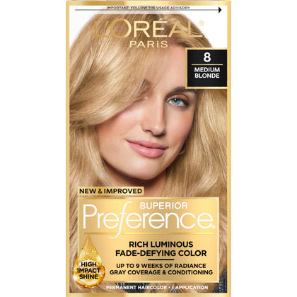L'Oreal Paris front packaging showing the Medium Blonde box and benefits