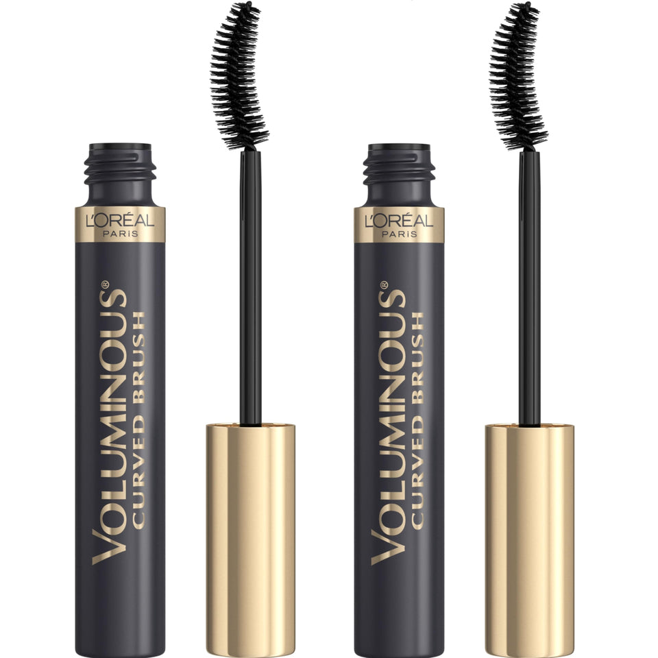 L'Oreal Paris front packaging showing two black mascara tubes, clear product identity and value