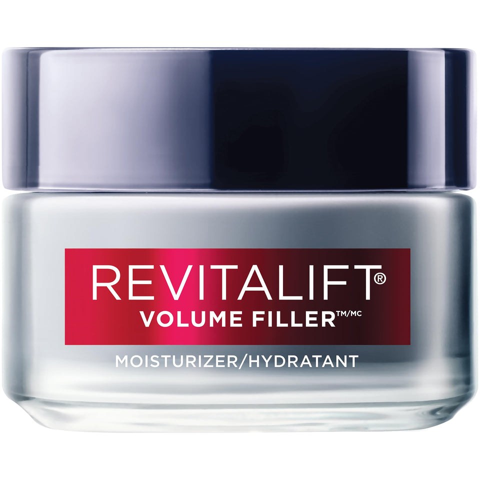 L'Oreal Paris front jar view showing moisturizing texture and visible plumping effect