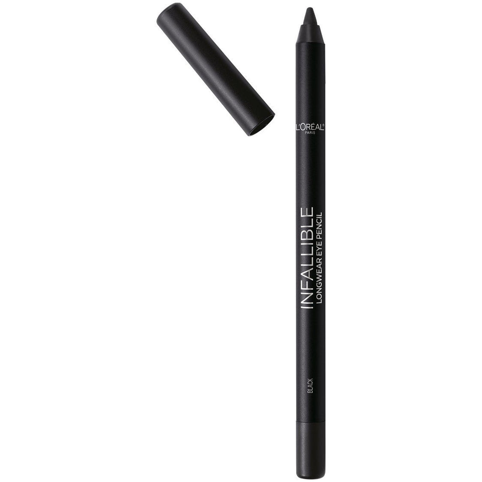 L'Oreal Paris front packaging showing pencil and product name, clear benefit: reliable travel-ready liner