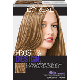 L'Oreal Paris front packaging showing caramel highlight kit benefit of precise placement