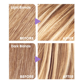 L'Oreal Paris toning rinse and included tools showing glossy, brass-free finish benefit