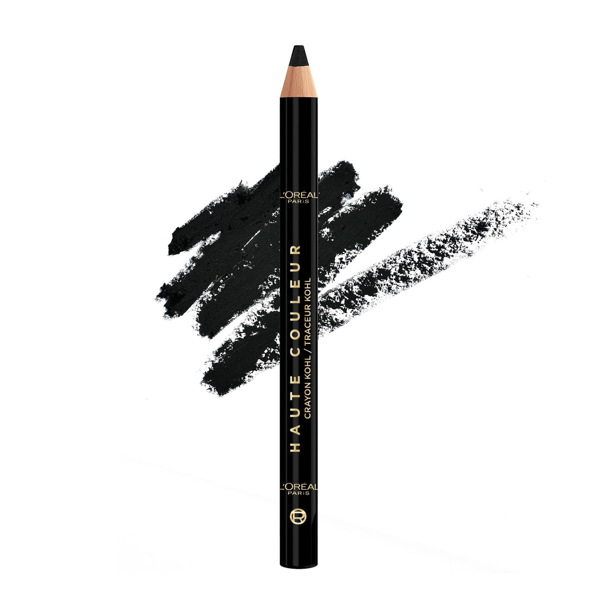 L'Oreal Paris pencil front view showing sleek black packaging and product name benefit: clear identification