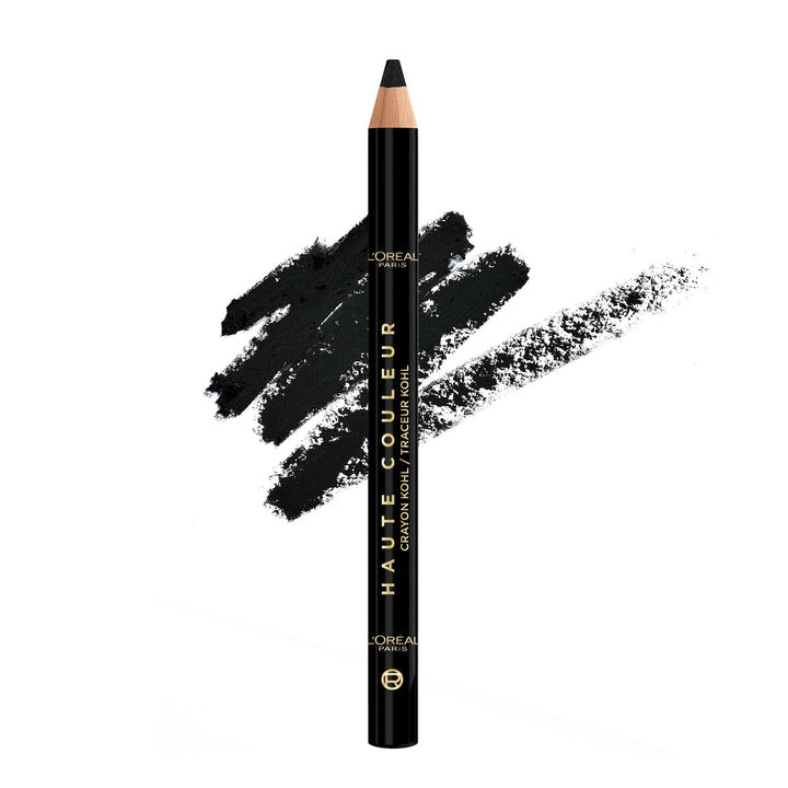 L'Oreal Paris pencil front view showing sleek black packaging and product name benefit: clear identification