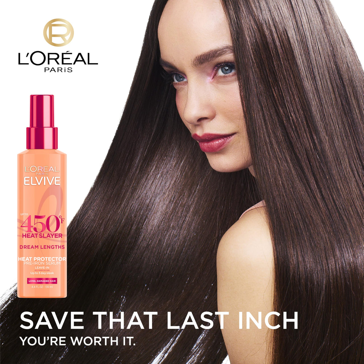 L'Oreal Paris Heat Slayer spray nozzle close-up for even application benefit