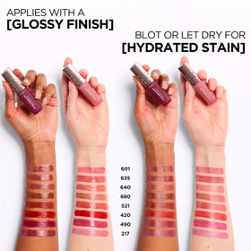 L'Oreal Paris hyaluron tint dabbed on cheek showing blendable flush and nourishing look